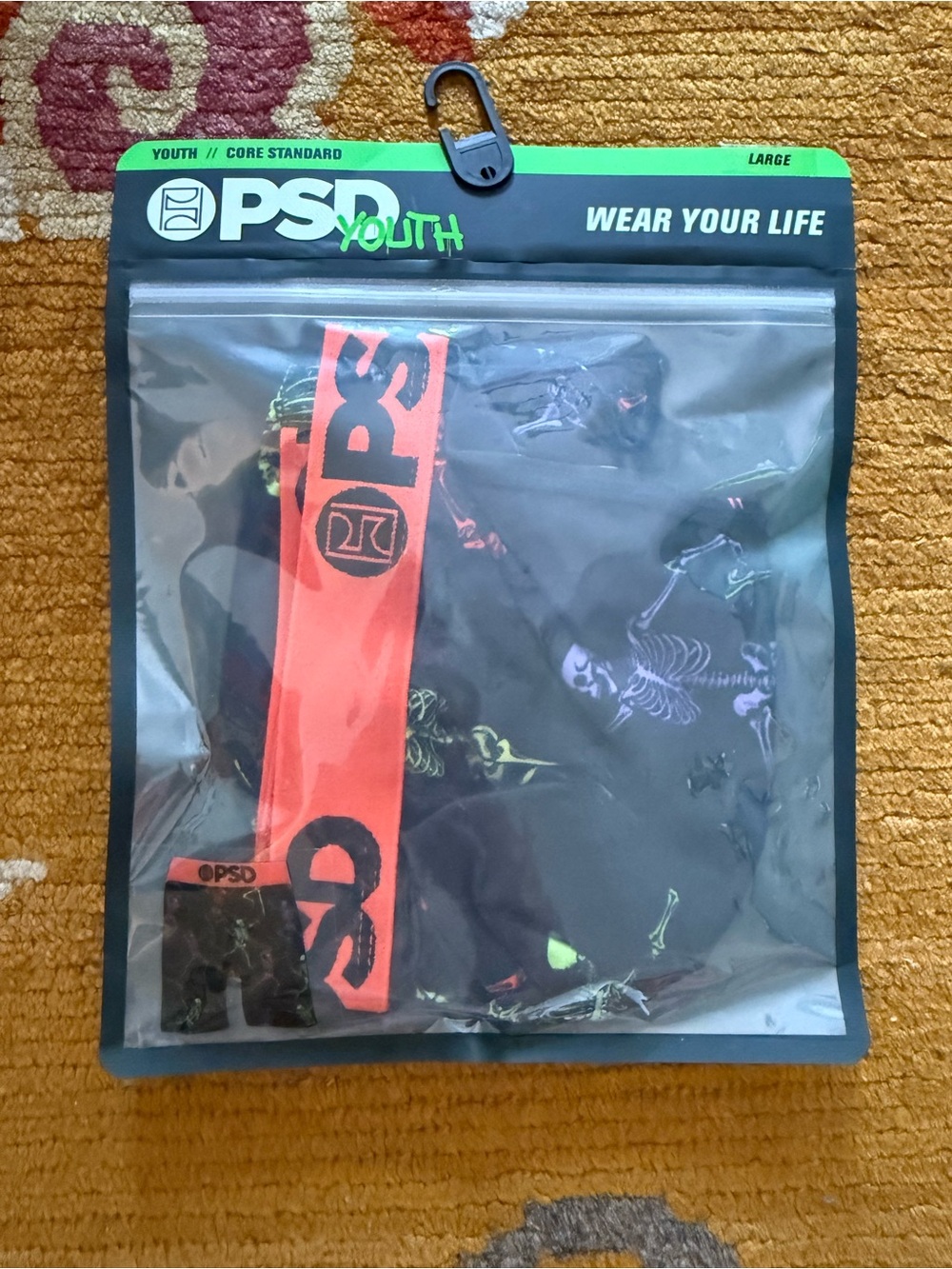 PSD Youth Black Underwear with Neon Orange Logo